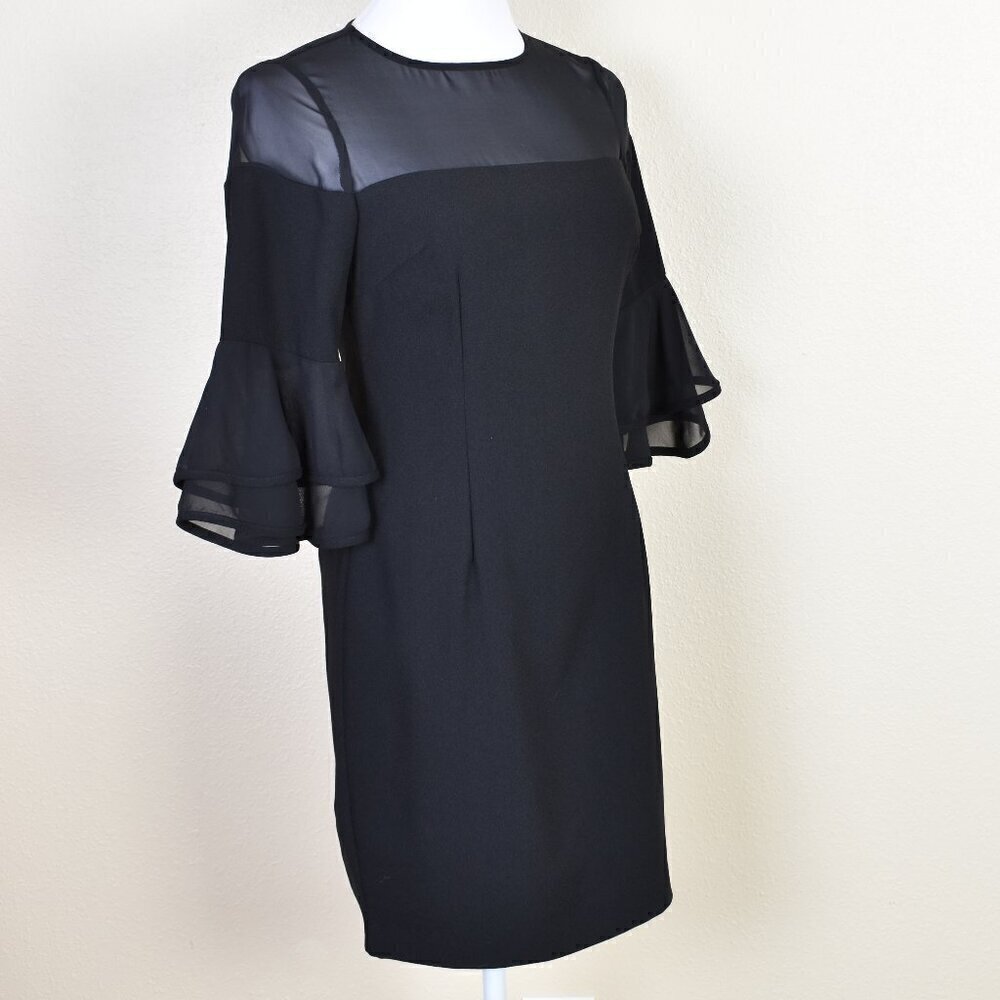 Aidan Mattox Illusion Neck Flounce Ruffle Black Cocktail Dress - 2 - Picture 8 of 9